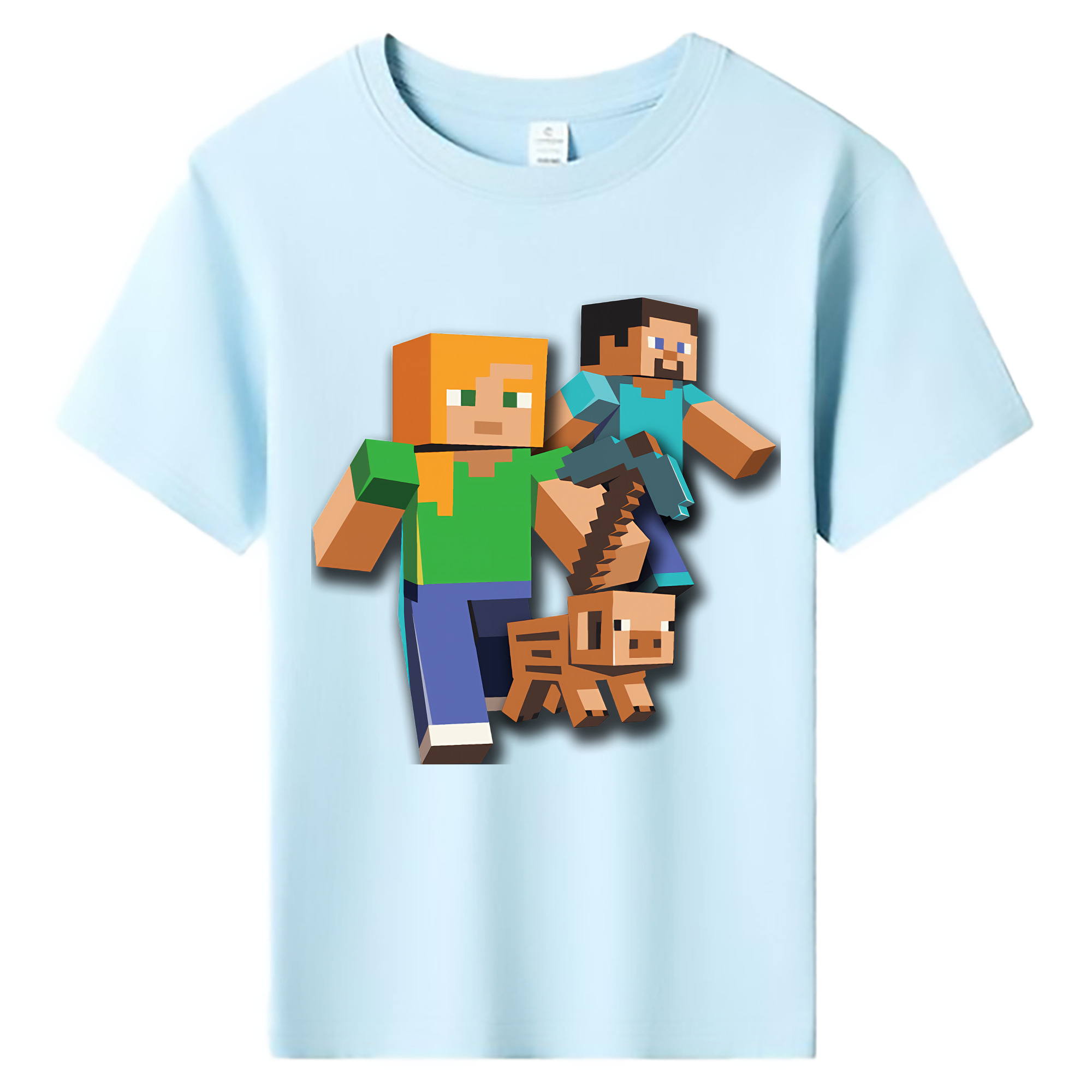 （画像用） マインクラフト ブロックの世界 Minecraft MC Block world 綿100％キッズTシャツ（フロントプリント）
